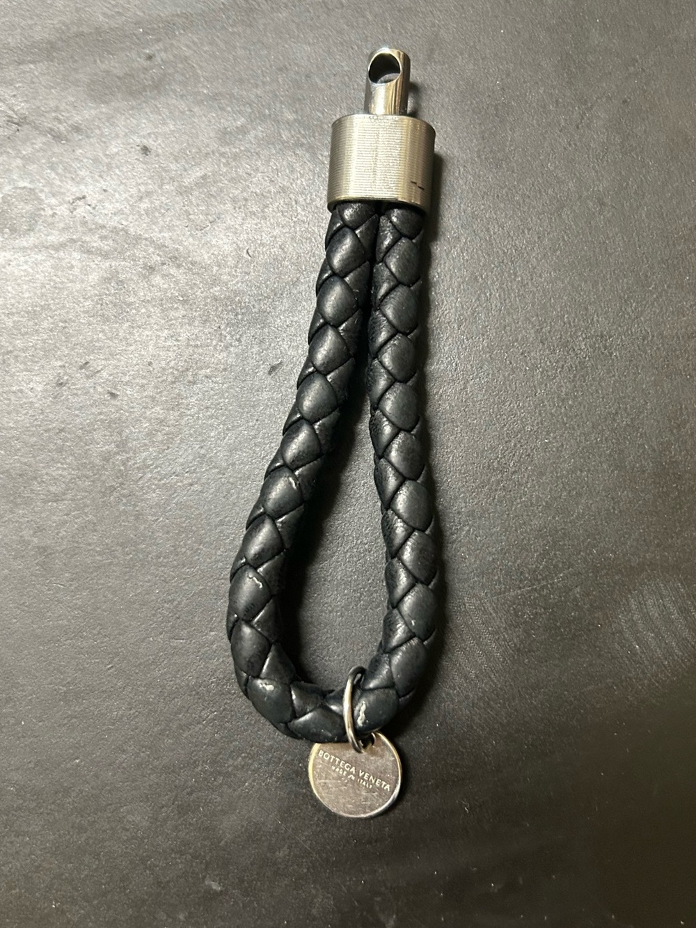 Bottega Veneta Black Intrecciato Braided Italian Leather Key Ring